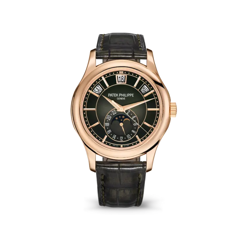 Patek Philippe Annual Calendar Moonphase Rose Gold Brown Leather Men's Watch 5205R-001 40mm